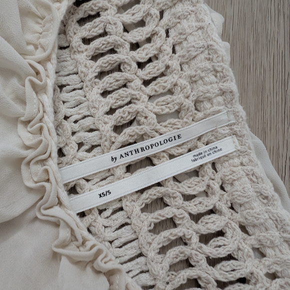 Anthropologie Ruffled Ivory Ruffled Crochet Top - Picture 4 of 10